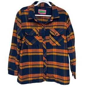 Empyre Jayden Blue Rust Plaid Flannel Shacket Jacket Womens size Large
